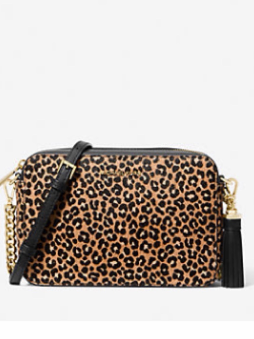 Michael Kors Leopard-Print Crossbody in Tan, Black & Gold
